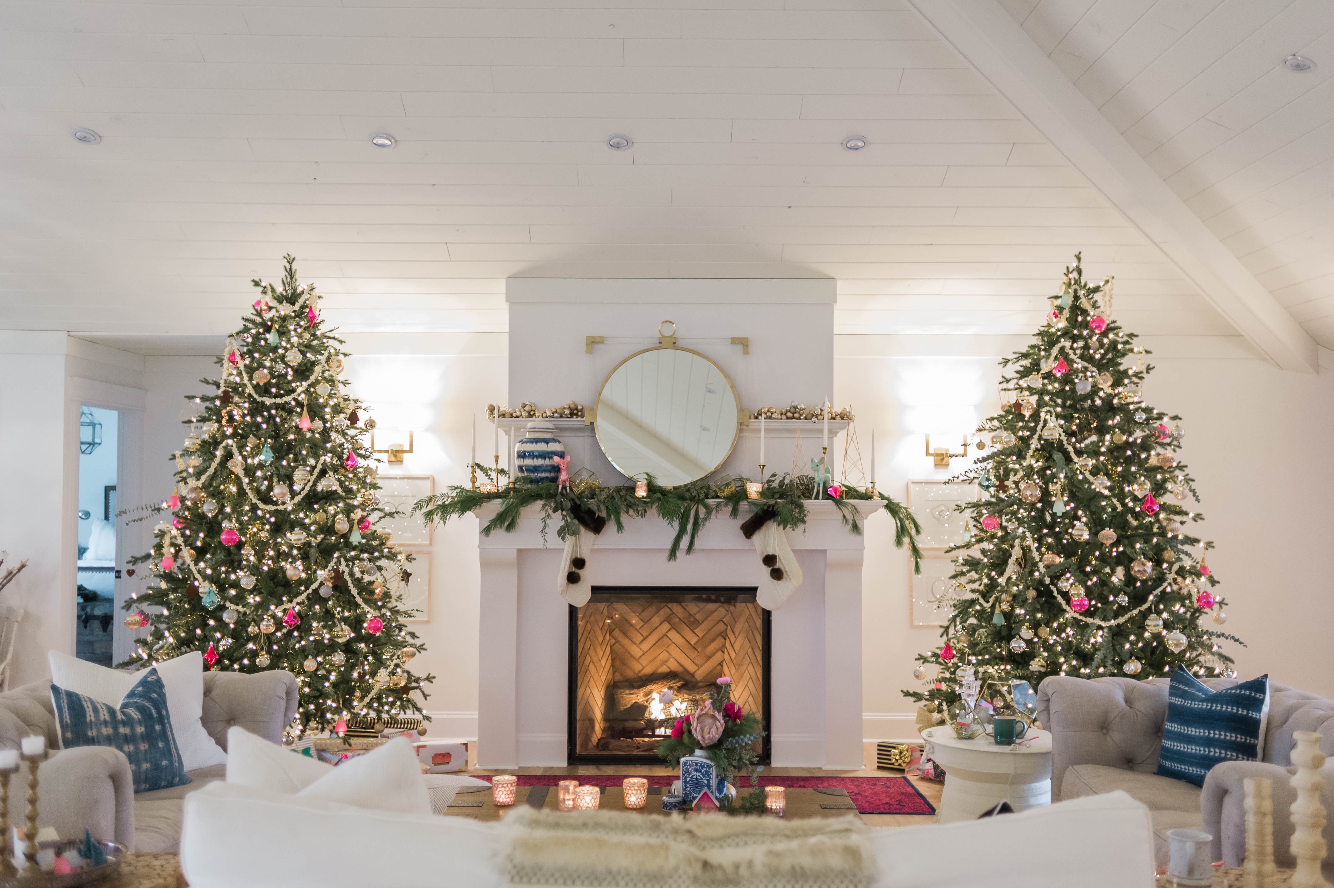 Two Christmas Trees In Living Room