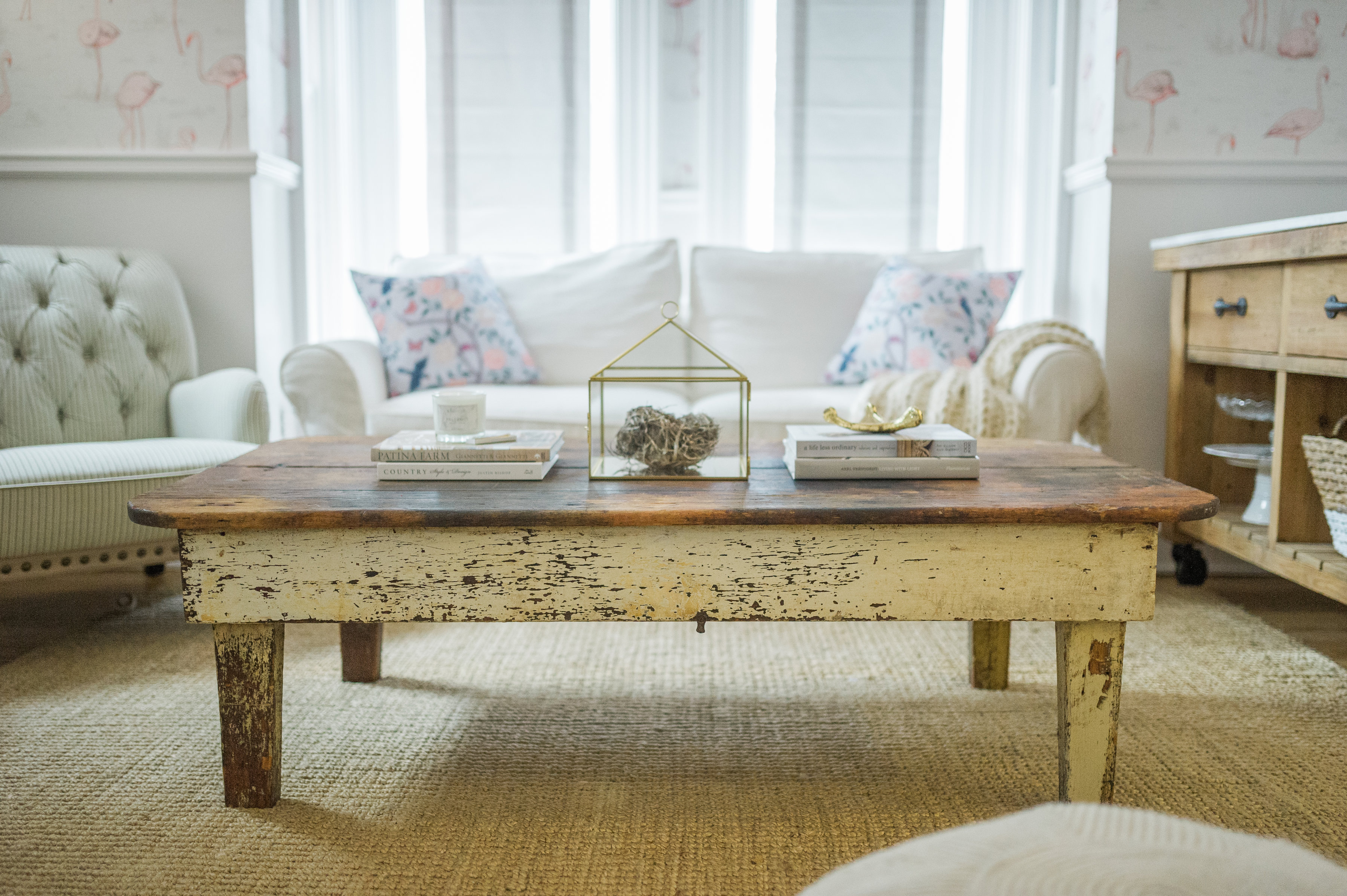 farmhouse coffee table in living room