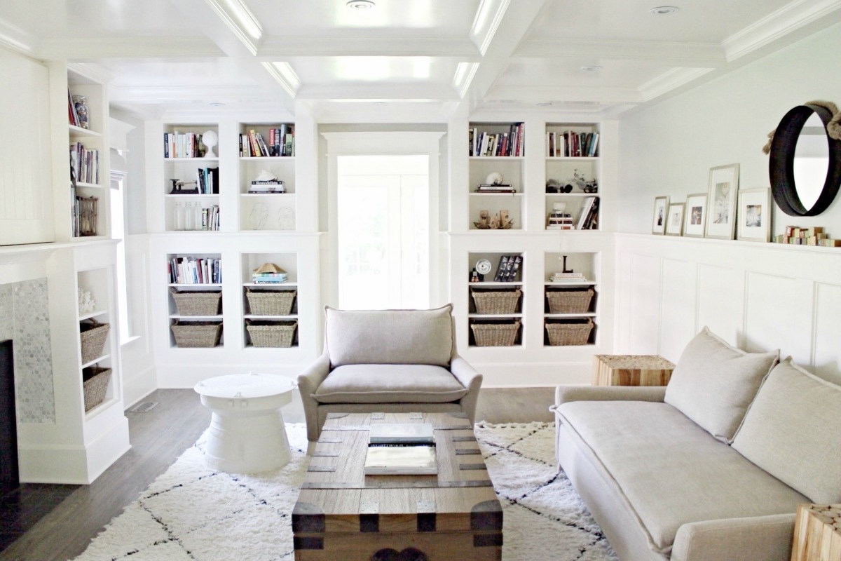 Coffered Ceiling Built In Bookcase Living Room Contemporary