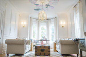 Parisian Living Room Wainscoting Painted Ceiling Tilda Chandelier