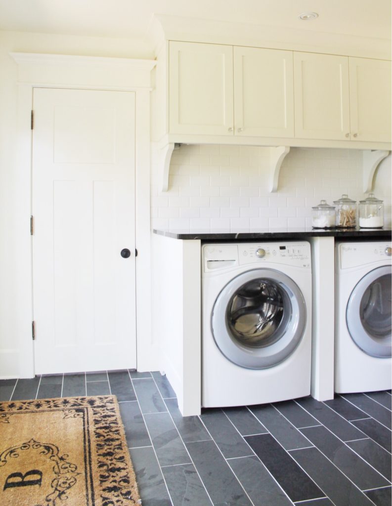 Classic Black and White Laundry Room Renovation - The Leslie Style