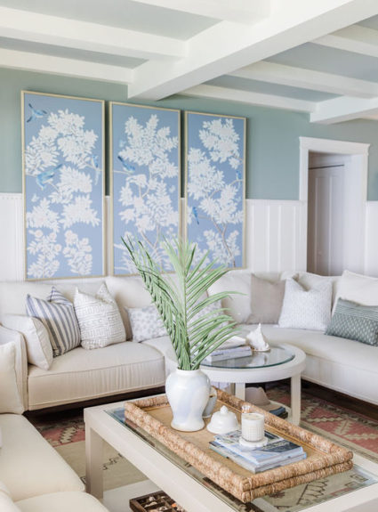 Coastal Family Room with Two Sectionals Reveal
