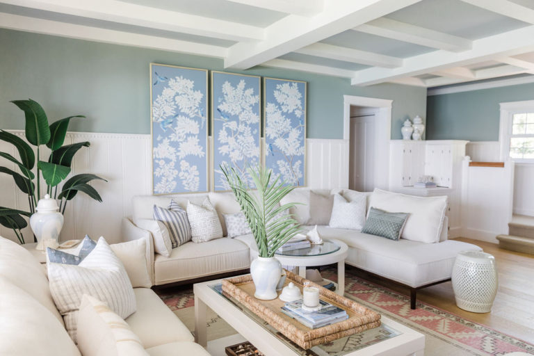 Coastal Family Room with Two Sectionals Reveal - The Leslie Style